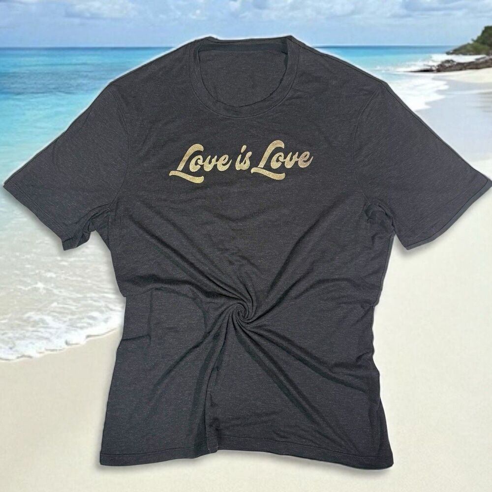 EUC Lululemon Love Is Love Charcoal Gray Cotton Short Sleeve T Shirt Mens Size M
